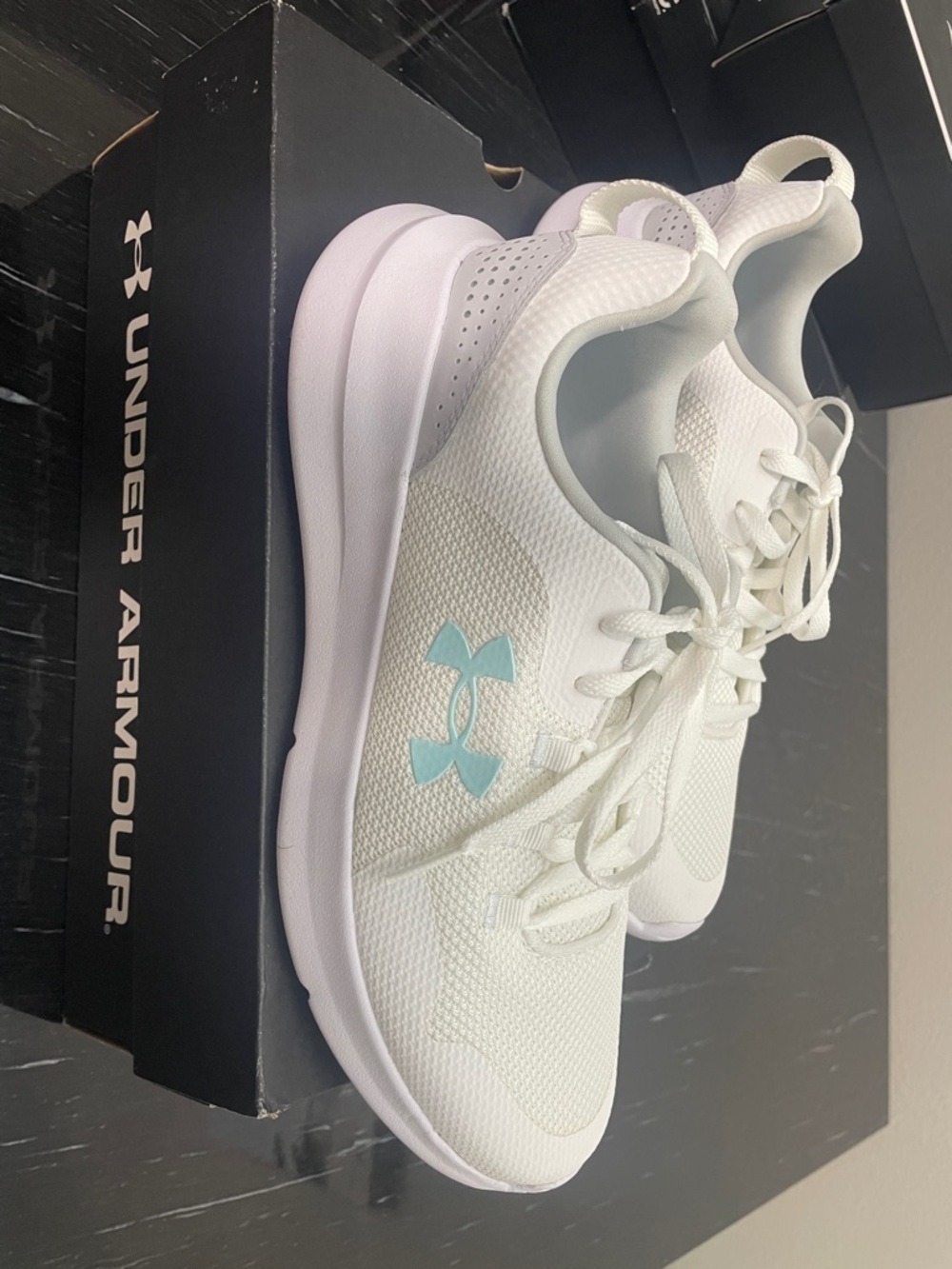 Under Armour White Women's Athletic Sneakers with Light Blue Logo